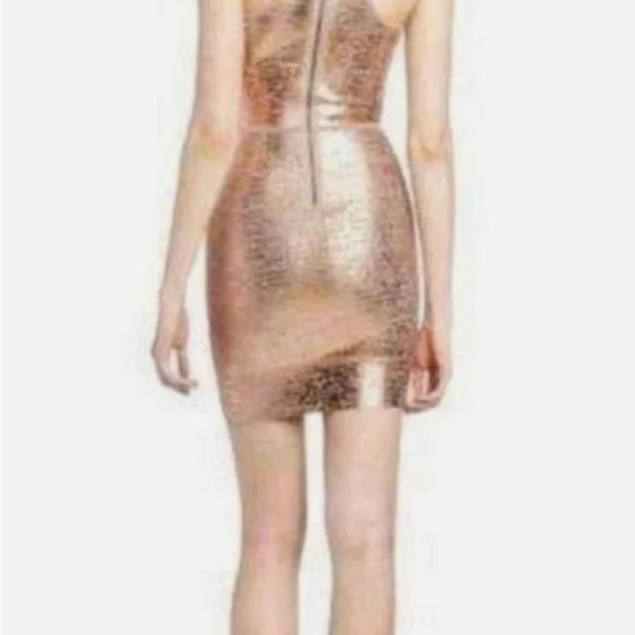 BCBGMAXAZRIA “Gisela” Rose gold rayon/spandex bandage dress size XS NWT